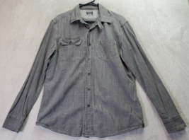 Converse Shirt Men Medium Gray 100% Cotton Long Sleeve Pocket Collar Button Down - £14.13 GBP