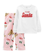 NWT Carters Baby 2-Piece Santa Cotton &amp; Fleece PJs Pink Size 12M - £8.92 GBP