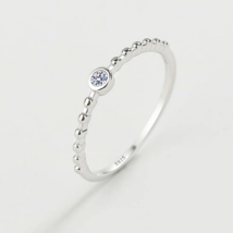 Delicate 925 Sterling Silver Simple Semi-Bead Zircon Ring - FAST SHIPPING! - £12.78 GBP