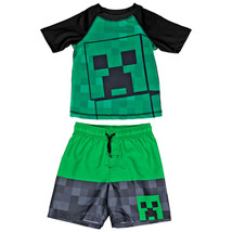 Minecraft Creeper and Symbol Youth Swimshorts &amp; Rashguard Set Green - £27.96 GBP