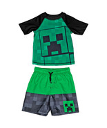 Minecraft Creeper and Symbol Youth Swimshorts &amp; Rashguard Set Green - £27.63 GBP