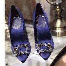 European and American ladies new pointed high heels rhinestone crystal square bu - £72.88 GBP