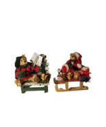 Teddy Bear  Sitting On Bench/Sled with  Christmas Decor CUTE! - $22.50