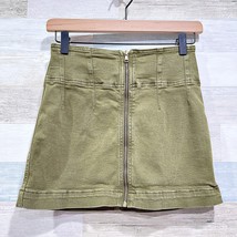 Free People Virgo Zip Front Mini Skirt Cadet Green Cotton Stretch Womens 26 - £19.47 GBP