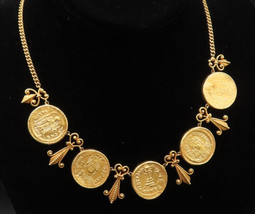 24K GOLD &amp; 14K GOLD - Vintage Swirl Pointed Detail &amp; Roman Coin Necklace... - $4,913.59