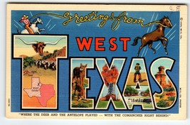Greetings From West Texas Large Big Letter Postcard Linen Curt Teich Unused - £10.07 GBP