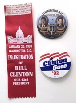 Bill Clinton Al Gore Campaign Pin &amp; Inauguration Day Pin &amp; Ribbon 1992 1... - £10.97 GBP