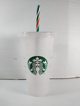 Starbucks Glitter Tumbler Plastic Christmas Colors w/ Lid &amp; Straw -RETIRED 2020 - £11.87 GBP