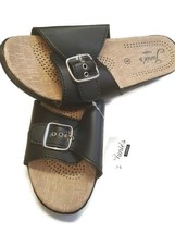 Junies Comfort Slip On Wedge Sandals Womens Size 8 Black Single Buckle - $11.27