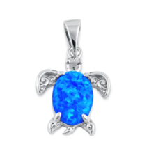 Blue Opal Filigree Sea Turtle Pendant Necklace Solid Sterling Silver - £12.66 GBP