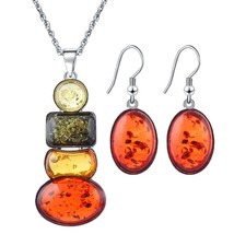 Fashion Jewelry Sets Multicolor Imitation Ambers Jewelry Set Necklace Earring Se - £9.55 GBP