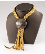 Gorgeous Sterling Silver Plaque Braided Leather Bolo Tie 30&quot; - €225,34 EUR