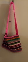 Pink Lagoon Tote Bag, hand crocheted, 12 1/2 inches wide, 11 inches deep... - £14.07 GBP