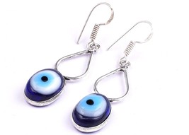 925 Sterling Silver Evil Eye Gemstone Handmade Dangle Drop Earrings women Gift - £26.79 GBP+