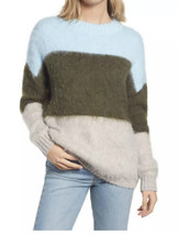 BP Nordstrom Oversize Fuzzy Pullover In Blue Trixie Colorblock Stripe Size XXS - $21.78