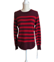 Liz Claiborne Womens Sz L Red Striped Crew Neck Sweater - $19.79