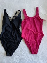 Lot of 2 Uncommon Sense Black Pink One Piece Swimsuits Scoop Back Small NWT - $29.10
