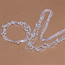 925 silver color bracelet necklace jewelry sets for women men classic five chain beads thumb200