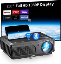 Wireless 1080P Projector With Wifi &amp; Bluetooth, Smart Home Cinema Projector With - £119.51 GBP