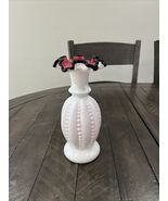 Fenton Beaded Melon 8.5” VASE Rose Vases Black Crest Milk Glass - $276.41 CAD