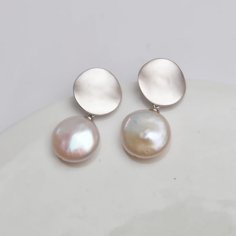 Real 925 Sterling Silver Korean Earring Big Natural Freshwater Baroque Pearl Fas - £39.64 GBP