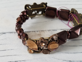 Brown Crystal and Glass Bead Stretch Bracelet - £27.97 GBP