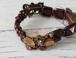 Brown Crystal and Glass Bead Stretch Bracelet - £26.30 GBP