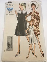 Vogue Pattern 7186 Misses One Piece Dress A-Line Contrast Collar 1960s S... - £42.99 GBP