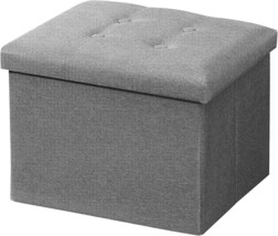 Amassmile Storage Ottoman Folding Foot Rest Stool, 17 Inch Linen Footstool, Grey - £29.38 GBP