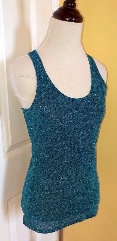 EXPRESS Glittery Metallic Turquoise Blue Semi-Sheer Racerback Tank Top (... - £10.98 GBP
