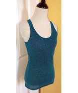 EXPRESS Glittery Metallic Turquoise Blue Semi-Sheer Racerback Tank Top (... - $19.96 CAD