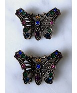Sweet Romance Butterfly Brooches Antique Gold Metal w/Jewel Tone Rhinest... - £22.68 GBP