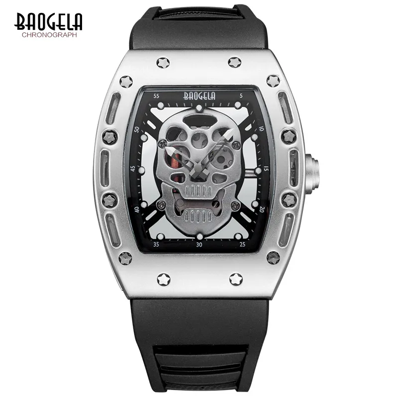 Watch Baogela Fashion Mens Skeleton     Style Black  Rectangle Dial Wristwatch f - $66.28