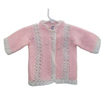 Vintage Baby Hand Knit Sweater Pink Rose Motif Soft New Buttons Layette - £11.70 GBP