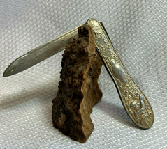Vtg Sterling Silver .925 Scales &amp; Blade Art Nouveau Relief Handle Folding Knife - £150.09 GBP