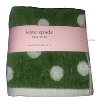 Kate Spade NY Set of 4 Facecloths Washcloths Green White Polka Dot 13x13&quot; - £29.73 GBP