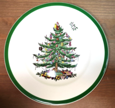 Spode Christmas Tree Salad Plate Green Trim 7 3/4&quot; England S3324 Vintage - £18.68 GBP