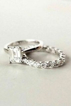 Emerald Cut 3.80Ct Simulated Diamond Engagement Ring Set 14K White Gold Size 7 - £244.98 GBP