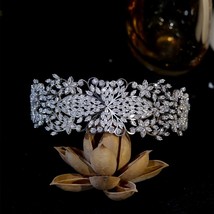 Dubai Bride Tiaras Wedding Headpieces White Cubic Zirconia Crown Bridal Hair Acc - £91.73 GBP