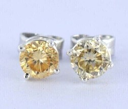 2Ct Round Solitaire Lab-Created Citrine Stud Earrings 14K White Gold Plated - £59.57 GBP