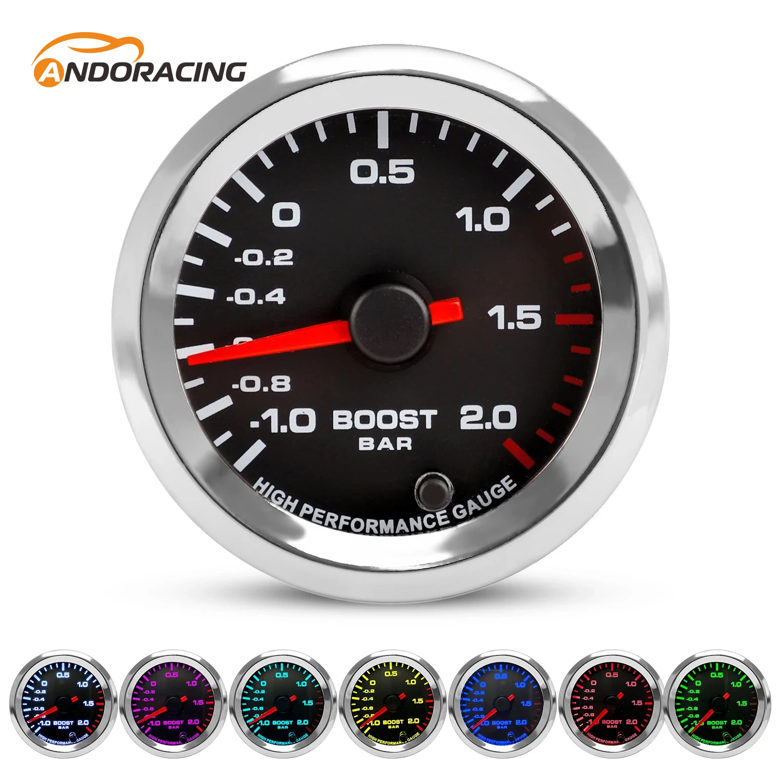 New Car 7 Colors 2&#39;&#39; 52mm 12V Turbo Boost Gauge -1-2 BAR  Pointer ABS Steel - £31.58 GBP