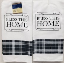 2 Same Microfiber Kitchen Towels (15&quot; X 25&quot;) Bless This Home, Black &amp; White, Gr - £8.52 GBP