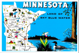 Vtg Postcard Minnesota, Land of Sky Blue Water, tourist Map Greetings - £5.16 GBP