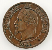 1864-B Francia 10 Centime (XF) Extra Fina Estado - $733.42 MXN