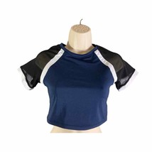 Crop Top Womens Cropped Short Sleeve Sexy Blue Black Size Medium Party Mesh - £9.43 GBP