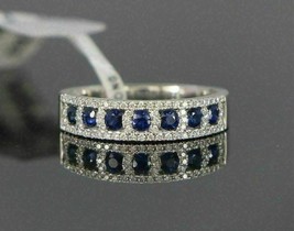 1.25Ct Round Blue CZ Sapphire Wedding Band 14K White Gold Plated - 925 Silver - £113.94 GBP