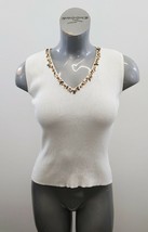 Color Works Women&#39;s Beaded V Neck Sleeveless Ribbed Sweater Vest Size Me... - $150.53 MXN