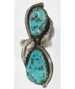 Sterling Silver Navajo Turquoise Long Ring with Leaf Accents Size 7.75 - €184,14 EUR