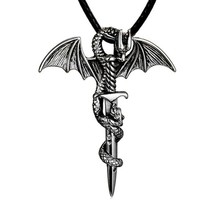 New Stainless Steel Dragon Necklace Sword Wing Men Boys Punk Vintage Rolo Chain - £18.68 GBP