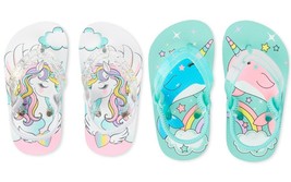 NWT The Childrens Place Unicorn Narwhal Toddler Girls Flip Flops Sandals Shoes - £4.13 GBP